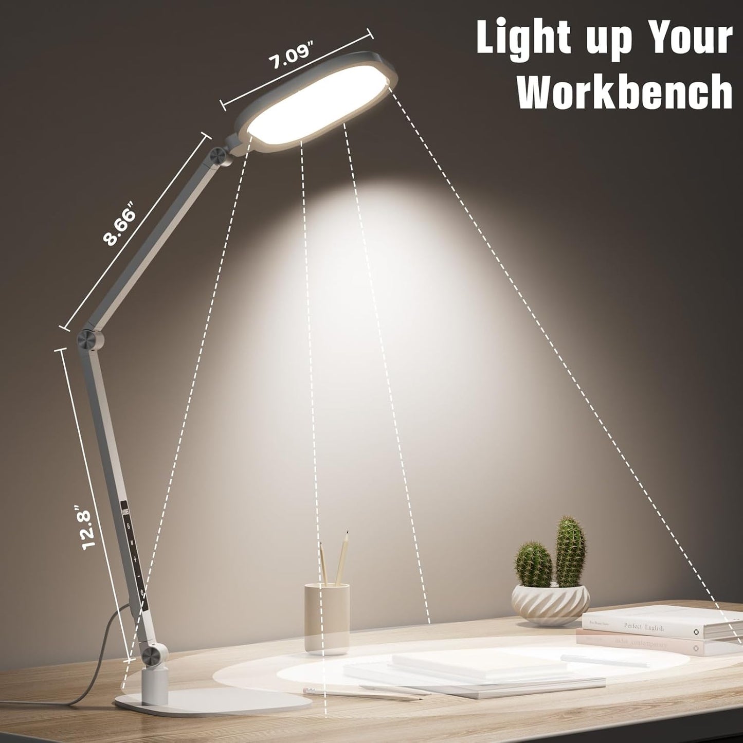 LED Desk Lamp for Home Office, 15W Desk Light with CRI >95, Memory & Timer Function, 1200LM Dimmable Computer Light for Video Calls, Conference, Reading, Study (White)