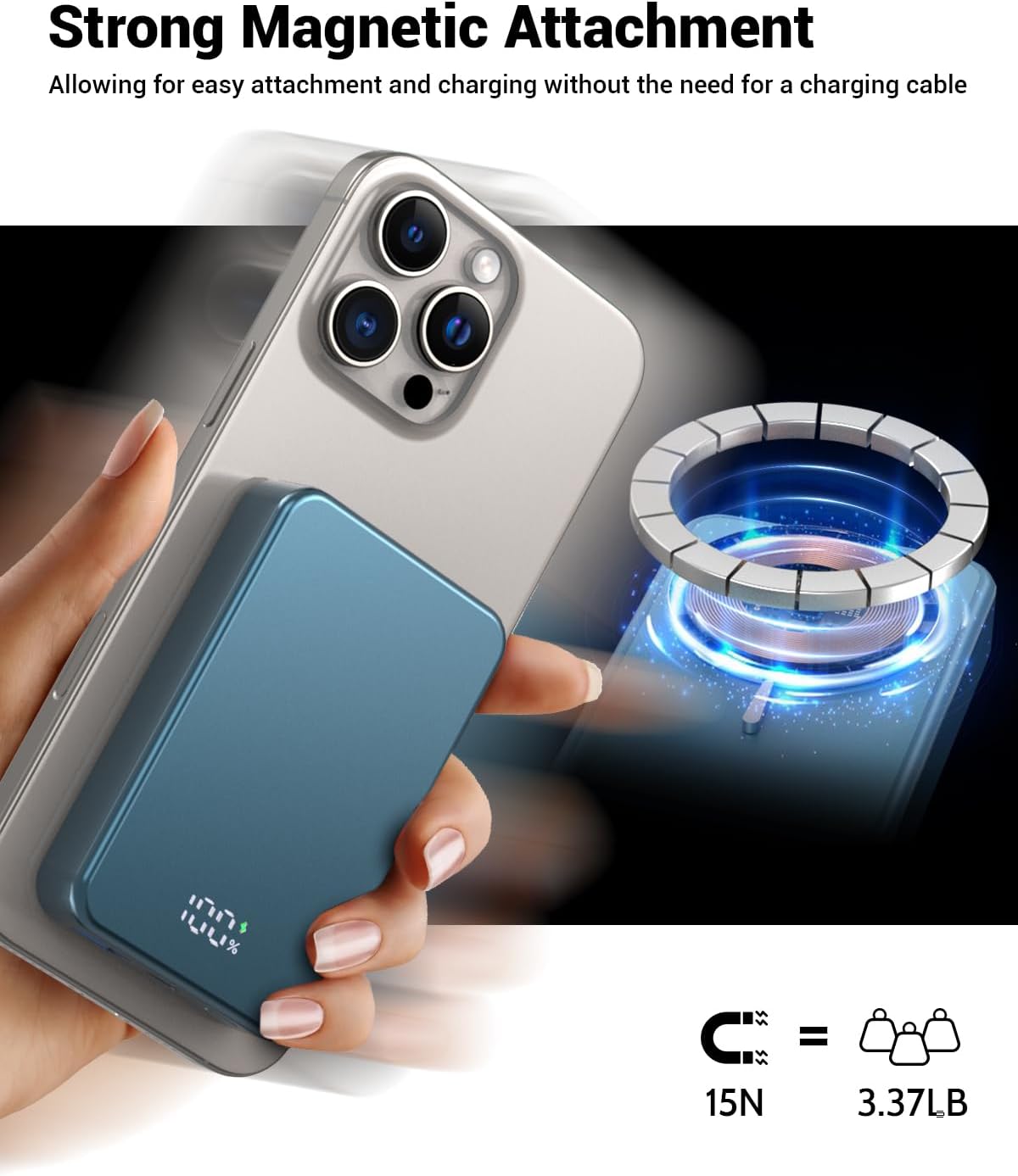 Magnetic Power Bank 26800mAh for Magsafe Portable Charger, Aluminum Alloy Large Capacity 20W USB-C in&Out Wireless Fast Charging for iPhone16 Plus Pro Max/15/14/13/12 Series, Blue