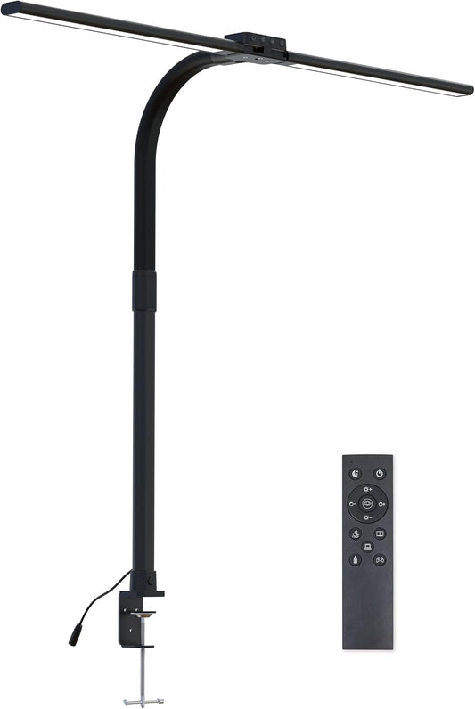 Full Spectrum LED Desk Lamp, Sun Lamp 15W Eye-Caring Table Light with CRI≥95, Flicker-Free, Low Blue Light, 2700K-6500K, Stepless Dimming, 360° Arm, Clamp Base for Office & Study