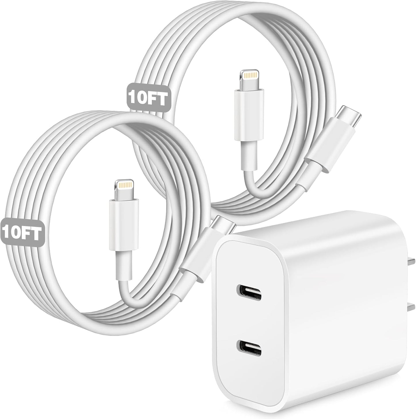 iPhone Charger,Dual Port USB C iPhone Charger Fast Charging Block,Super Fast Apple Double Type C Wall Chargers,2Pack 10FT Quick USB C Lightning Cable for iPhone 14 Pro Max/13 Pro/12/11/MiNi/XS/XR/8/SE