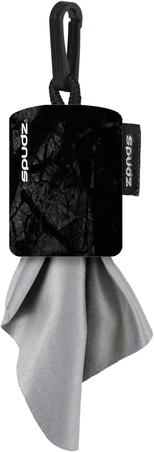 SPUDZ Classic Microfiber Lens Cleaner – Clip-On Pouch, Washable – for Binoculars, Scopes, Glasses, Screens | Stealth Shadow, 6 x 6 Inch (2-Pack)