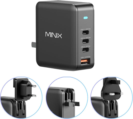 MINIX 165W USB C Charger,GaN II Charger PD3.1 Max 140W,Turbo 4-Port Charging Adapter, Fast Charging Station, Compatible with MacBook Pro/iPad Air/iPhone15 14 13Pro Max/Galaxy S24 Ultra and More