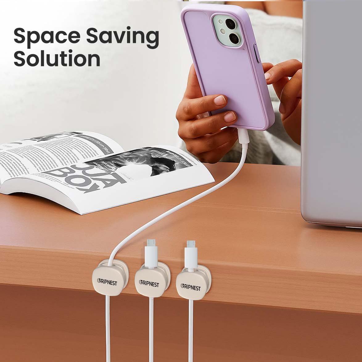 8 Pack Adhesive Cable Clips White Spring Loaded Cord Holders for Nightstand, Desk, Wall, Car, or Bedside Ideal Charging Cable Organizer for Home or Office Setup
