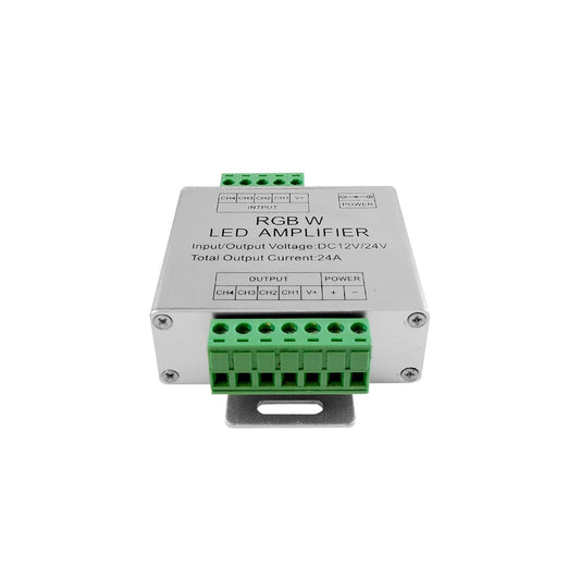 RGBW LED Amplifier 24A Data Signal Repeater, 4CH Channel Circuit Aluminum Shell, PWM Signal Booster Extender for RGBWW LED Strip Lights 12V 24V Controller