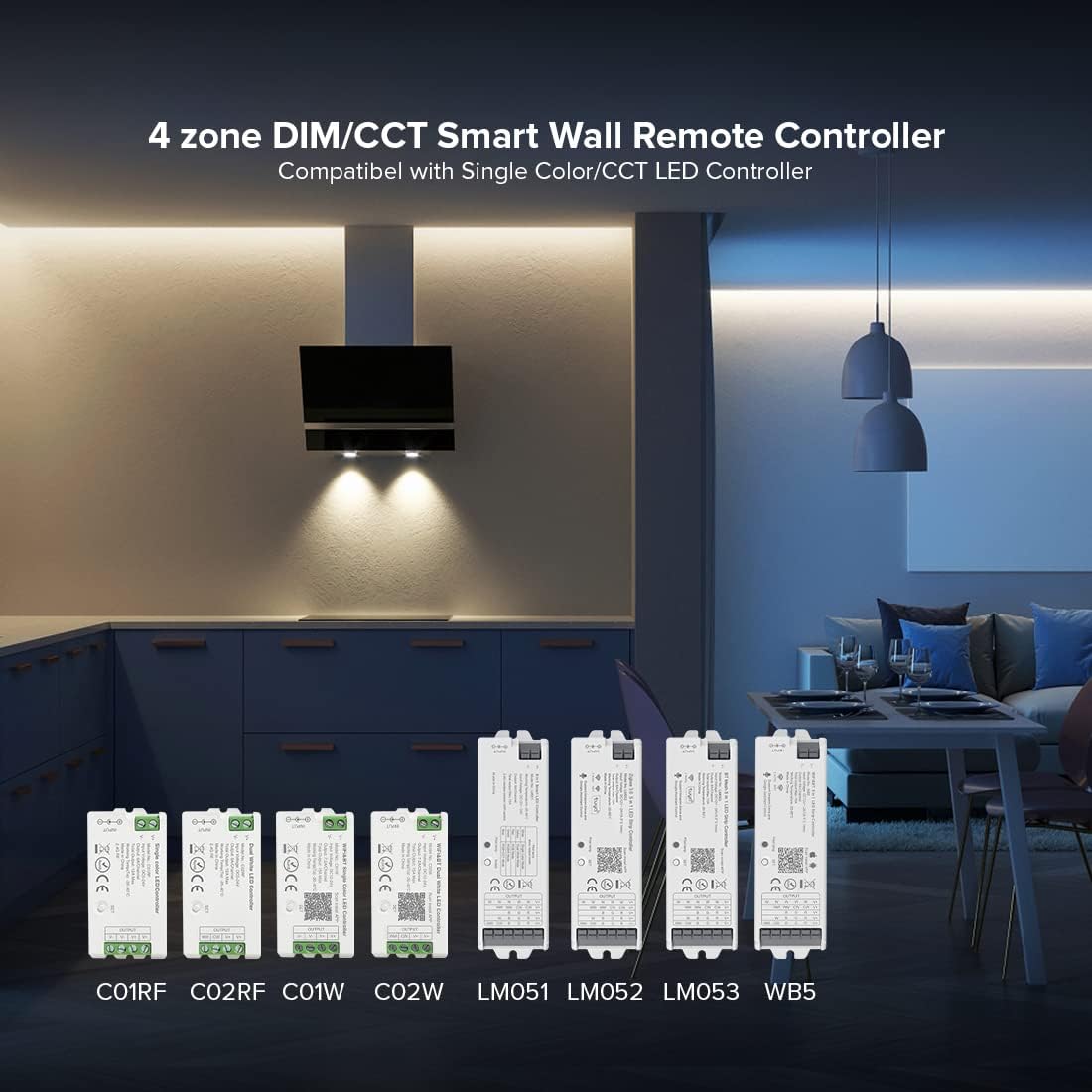 BTF-LIGHTING Wireless 2.4G RF 4 Zone Single Color Wall Mounted Smart Panel Remote Powered by 2XAAA Batteries 3V Work with WB5 LM052 LM053 C01RF C02RF C01W C02W etc PWM Controller