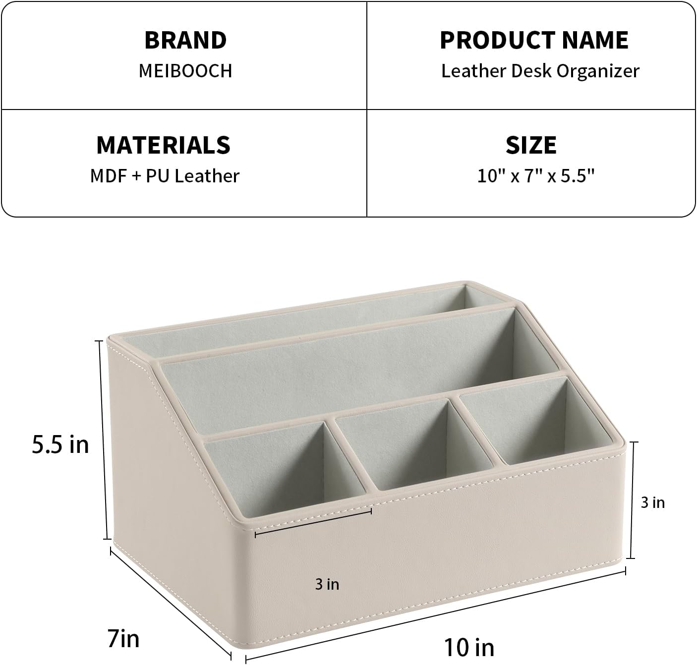 PU Leather Desk Organizer, Luxury Remote Control Holder for Home, Office Desk Accessories Table Caddy Bedside Nightstand Organizer (Dark Beige)