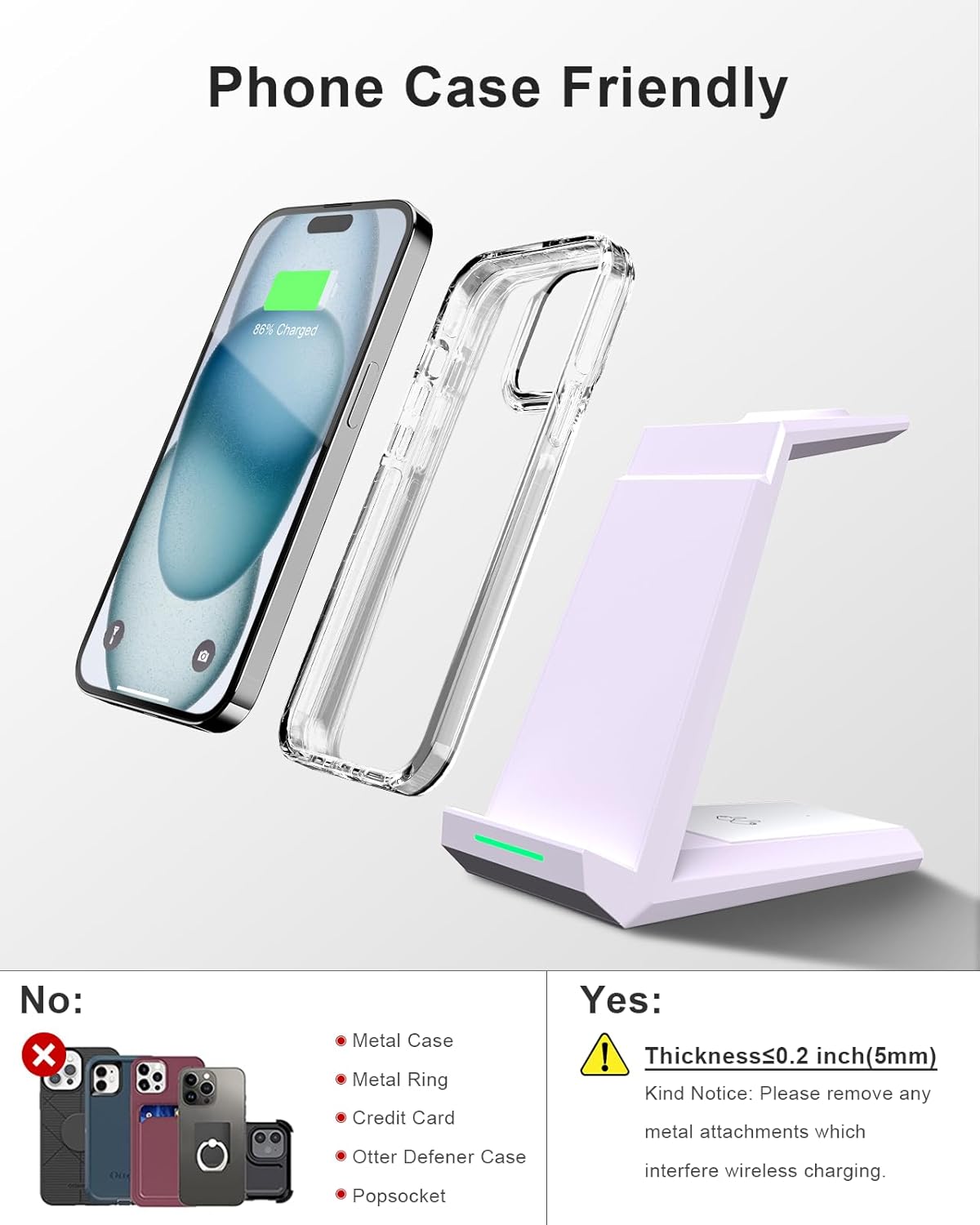 Wireless Charging Station for iPhone - ADADPU 3 in 1 Charger Stand for iPhone 16 15 14 13 12 11 Pro Max XR XS 8 Plus, Wireless Charging Dock for Apple Watch 8/7/SE/6/5/4/3/2, AirPods Pro/3/2 (Purple)