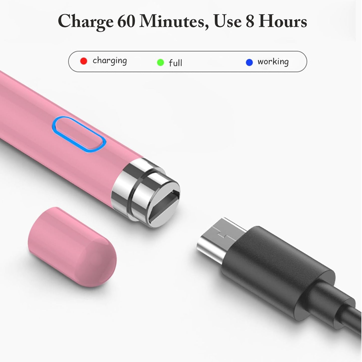 DOGAIN Active Stylus Pen for Touchscreen, iPad Pencil 1.5mm Fine Point Pen, Digital Pens Rechargeable for Tablet, Stylus Pens Compatible with iPad Air/Mini/Pro/Android/iPhone and Most Device - Pink