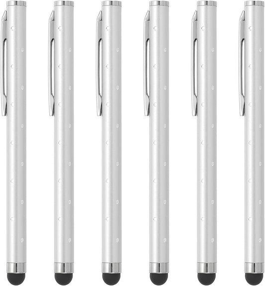 PATIKIL Stylus Pens for Touch Screens, 6 Pcs High Precision Universal Bling Stylus Crystal Metal Capacitive Pen for Touch Screen Devices Phone Tablets Laptop, Silver