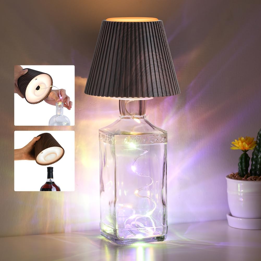 WILIT Wireless Bottle Lamp for Bar Decor, 3-Level Brightness Lampshades for Table Lamps, RGB Lamp for Bedroom, Table Decor for Living Room lamp, Cute Night Light for Women Gifts