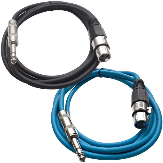 Seismic Audio - SATRXL-F6-2 Pack of 6 Foot 1/4 Inch TRS to XLR Female Patch Cables - Balanced - 6 Foot Patch Cord - Black and Blue