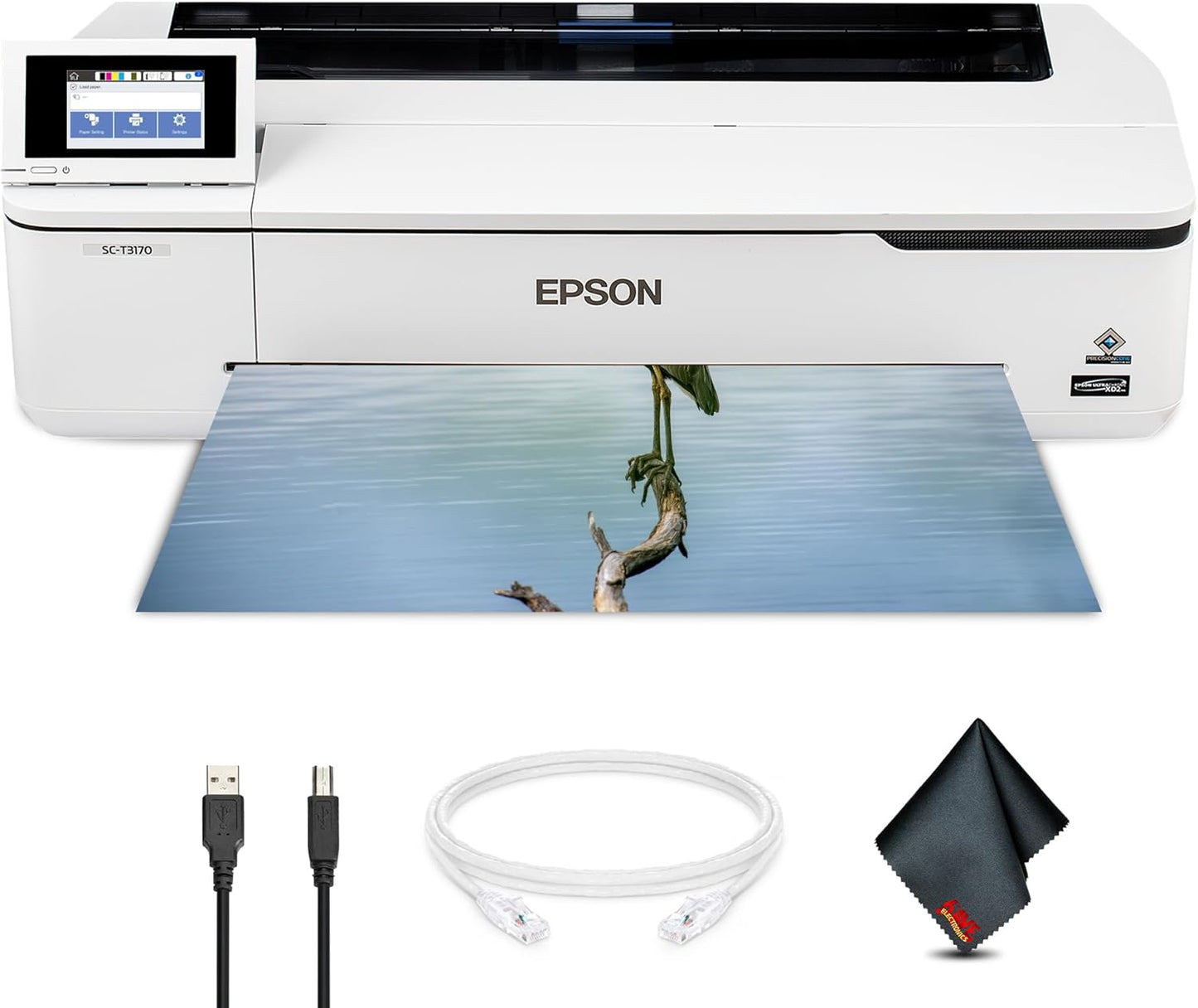 EPSON SureColor P900 17-inch Photo Printer (C11CH37201) Bundle with Ethernet Cable, USB Cable, Fiber Cloth