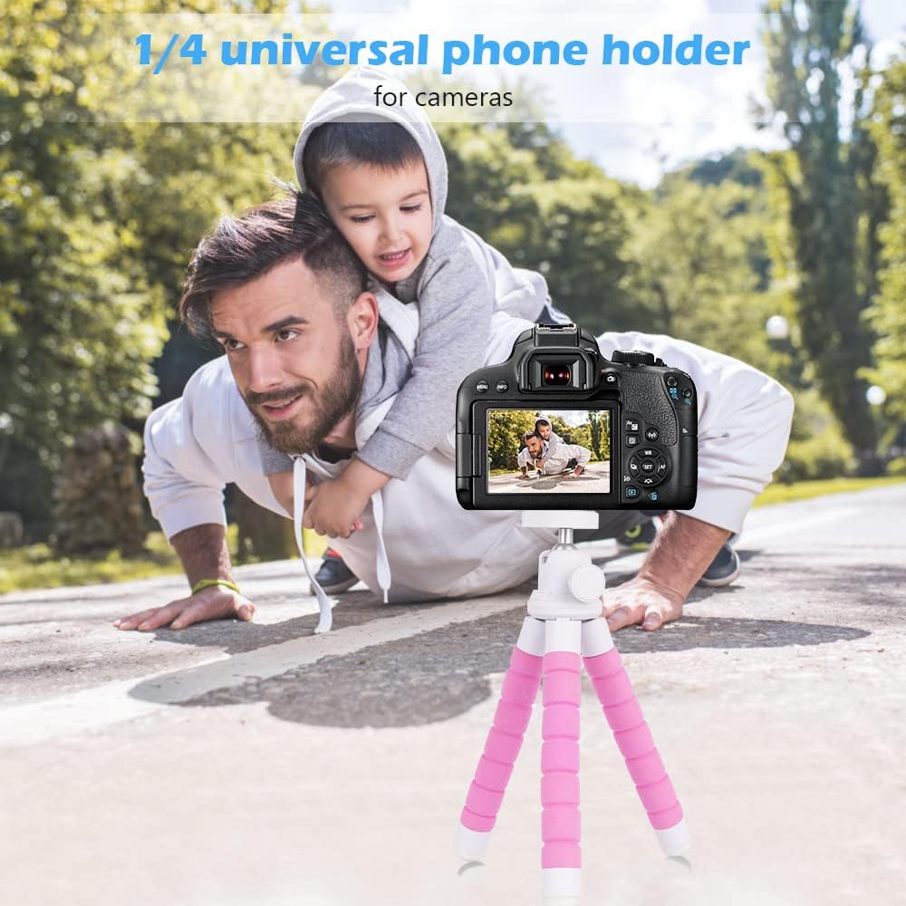 Ubeesize Portable Tripod Stand with Wireless Remote & Clip, Flexible Phone Holder for Video Recording (Pink)