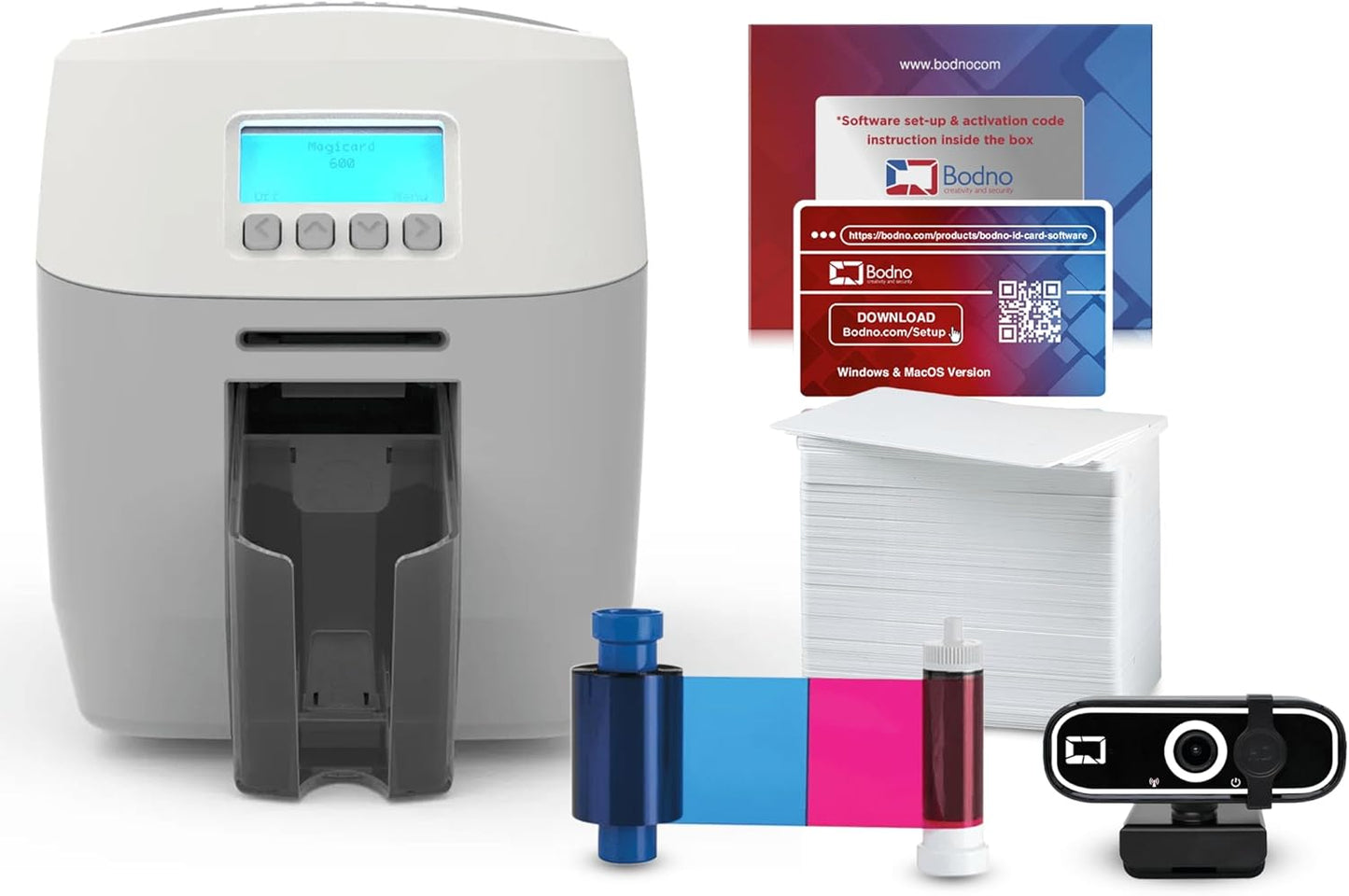 Bodno Magicard 600 Dual Sided ID Card Printer & Complete Supplies Package ID Software - Gold Edition