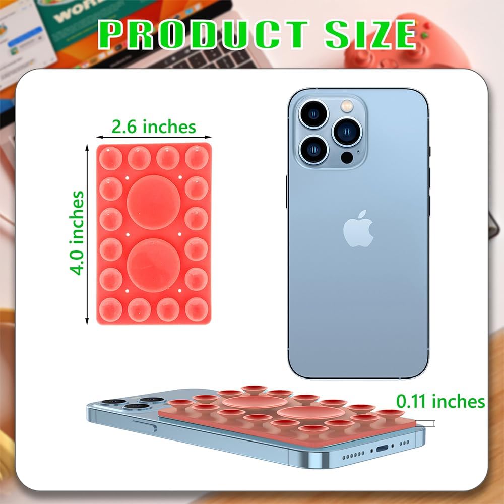 Silicone Suction Phone Holder Mount, Adhesive Accessory for iPhone and Android, Hands-Free Mirror Shower Mount for TikTok Videos and Selfies (Red, Single Sided)