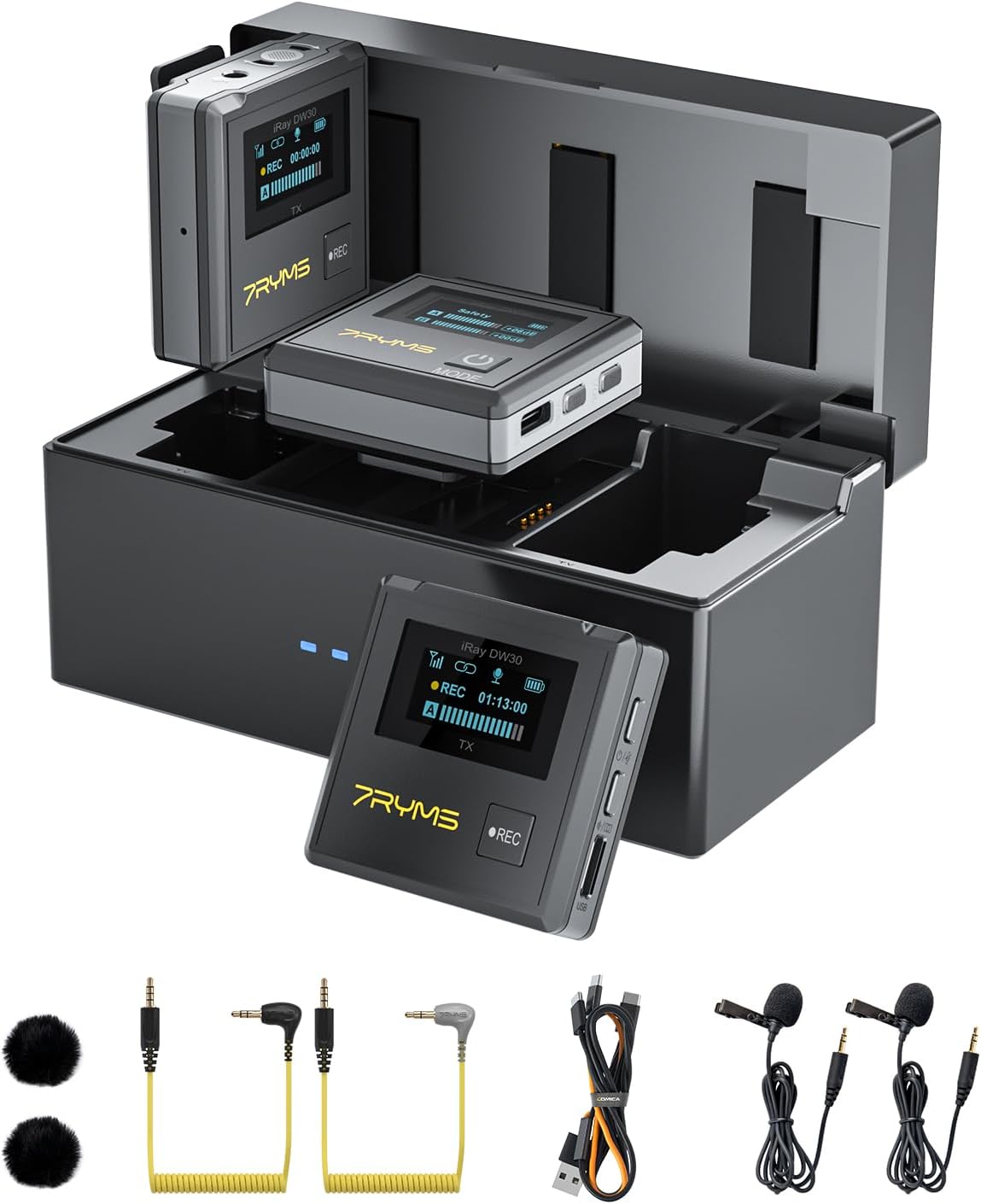 iRay DW30 Wireless Lavalier Microphone with 16GB Internal Recording, Lav Mic Input, USB-C Output, 2.4GHz Wireless Mic for Camera, iPhone, PC - Ideal for Vlogging, Live Streaming, and Video Recording