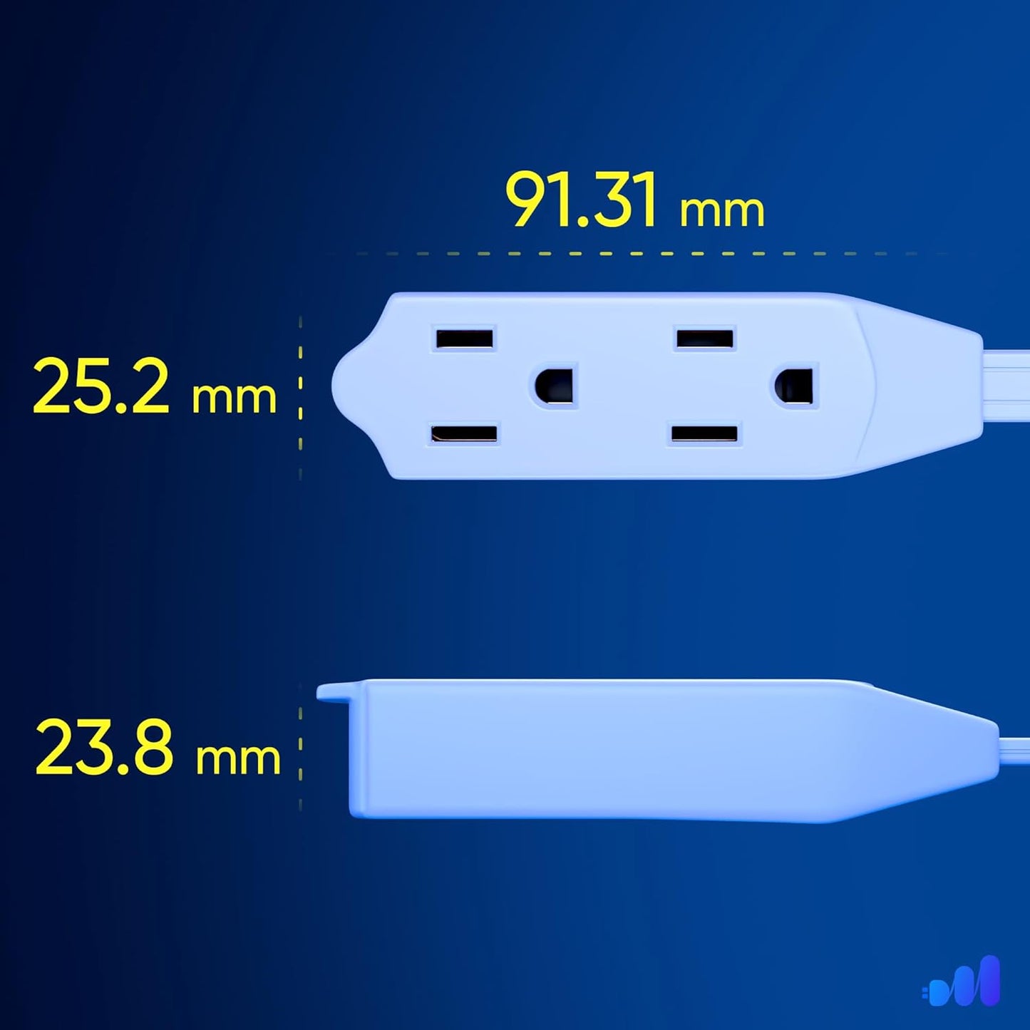 Maximm Cable 8 Ft 360° Rotating Flat Plug Extension Cord, 16/3 AWG Multi 3 Outlet 3-Prong Grounded Wire- White - UL Certified