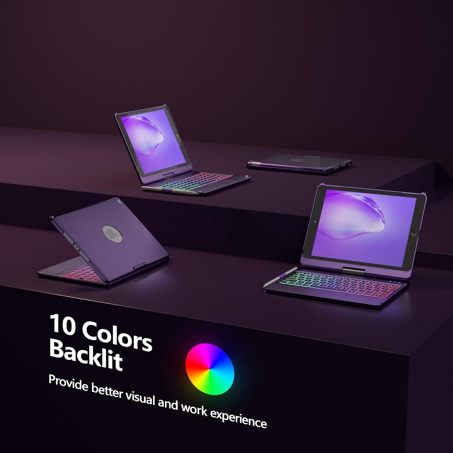 Keyboard Case for iPad 10.2 9th/8th/7th Gen - 360 Rotatable Protective Cover With Touch Keyboard, Pencil Holder for iPad 9/8/7 Generation