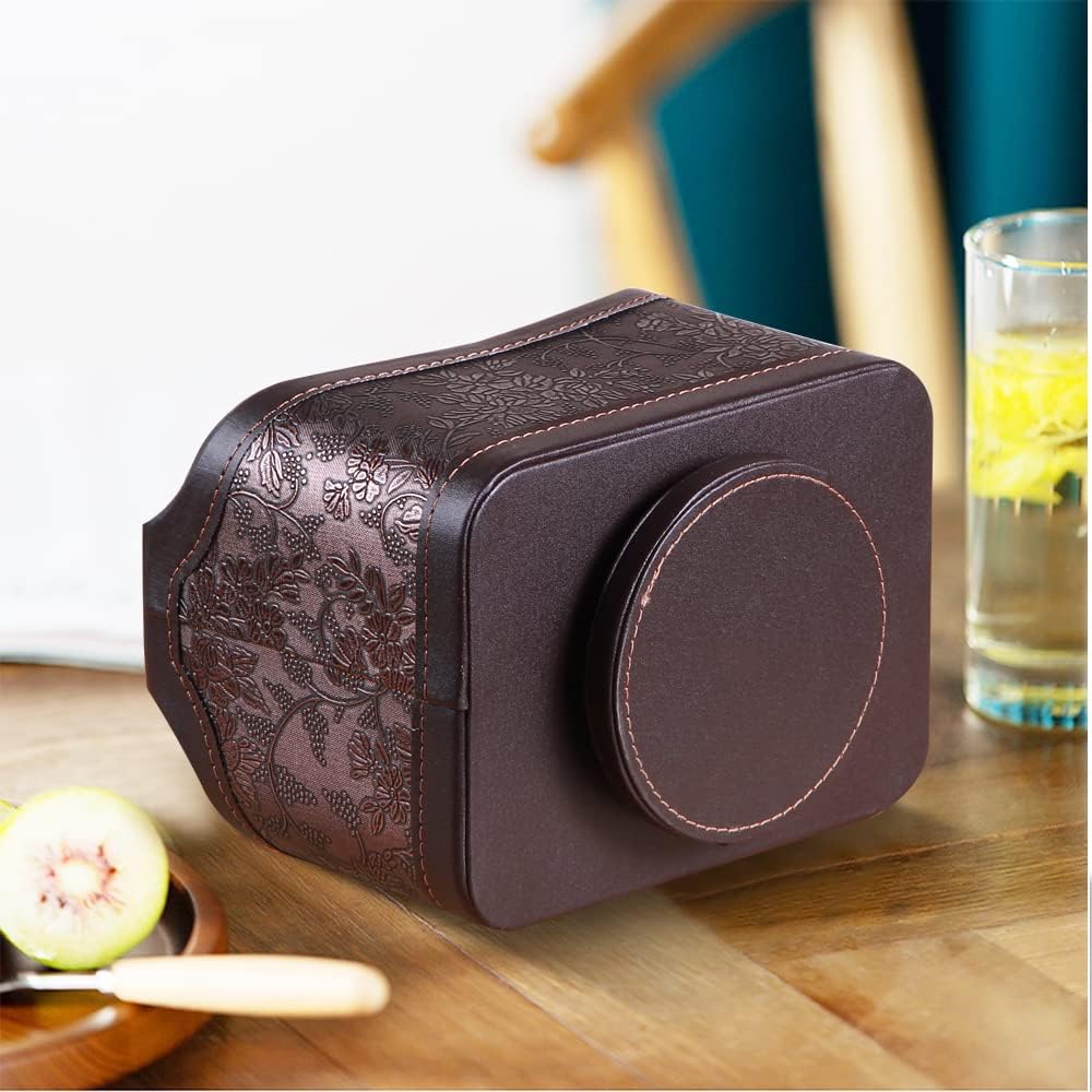 Fanousy 360° Rotating Remote Control Holder, PU Leather TV Remote Caddy Organizer Basket Storage Box with 5 Compartments for Pen, Pencil, Art Supplies, Makeup Brush, Office Desk Table Accessories