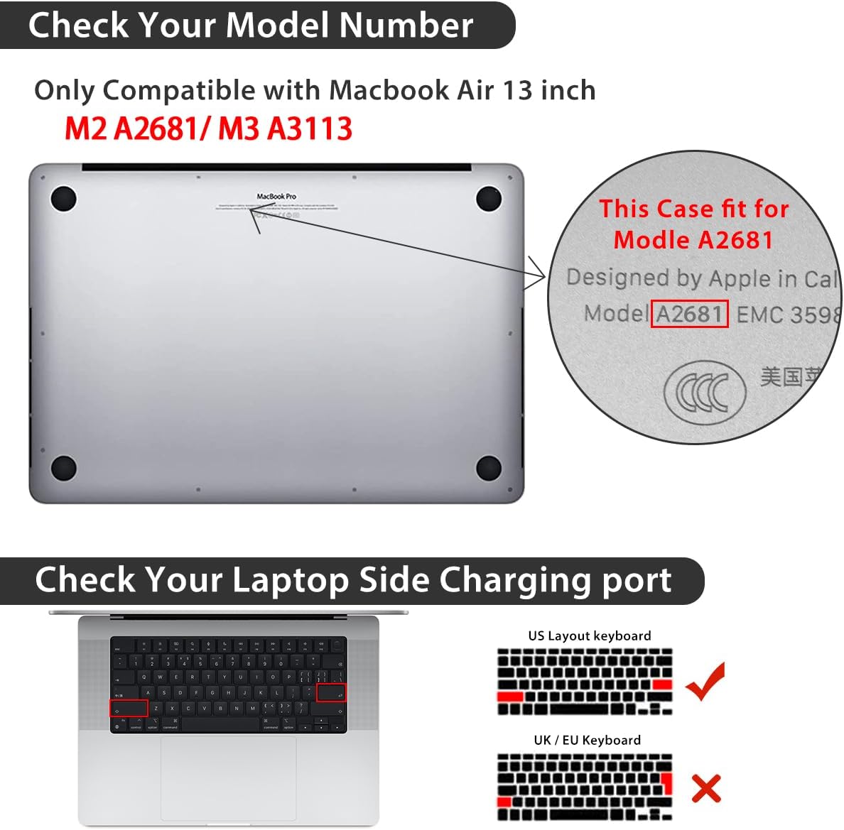 for 2025 2024 2023 2022 MacBook Air 13 inch Case M4 A3240 M3 A3113 M2 A2681 with Touch ID& 13.6" Liquid Retina Display, Plastic Hard Shell&Keyboard Cover&Screen Film&Webcam Cover, Cute Puppy