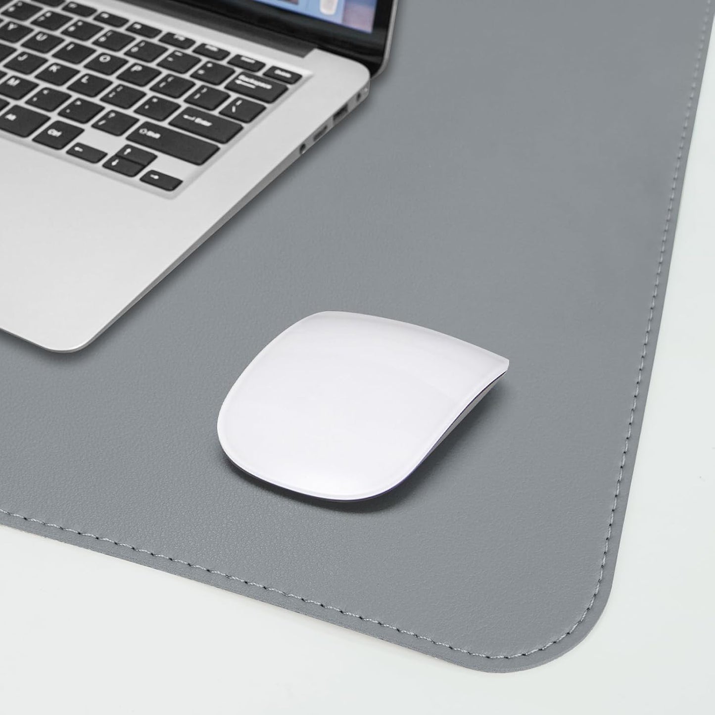 Leather Desk Protector, 47in*23.7in Large Mat with Natural Cork & PU Leather, Mouse Pad, Non-Slip Office Mat, Waterproof Writing Pad for Office and Home (Light Grey)