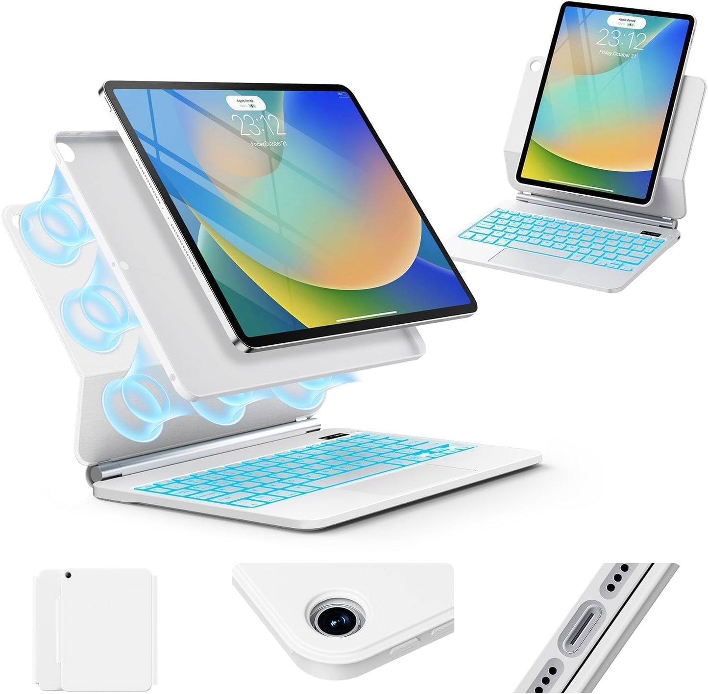 for iPad 9th Generation Case with Keyboard,Magic Style Keyboard Case for iPad 9th/8th/7th Gen 10.2 inch - Floating Cantilever Magnetic Stand Multi-Touch Trackpad (White)
