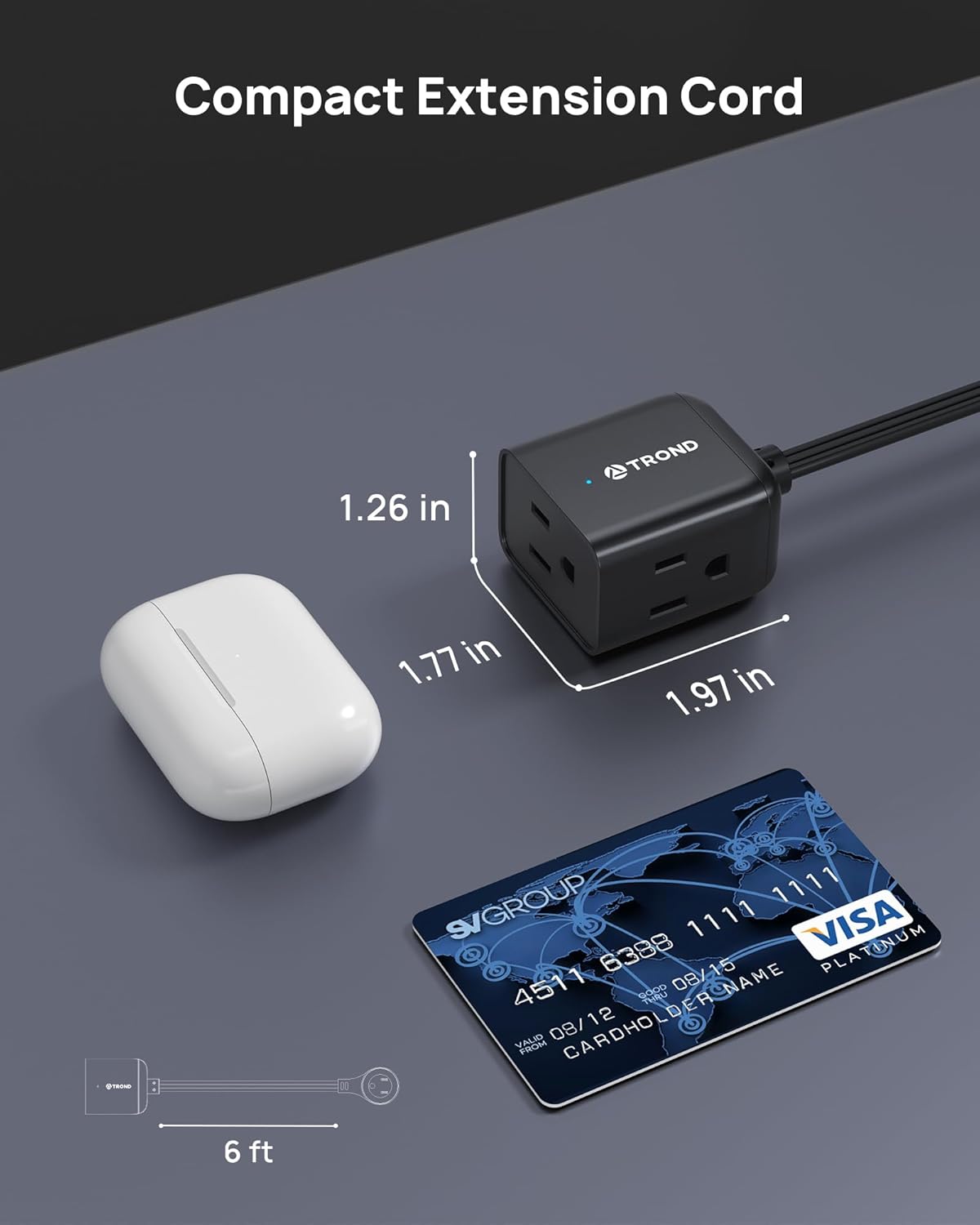 TROND 360° Rotating Flat Plug Extension Cord 15ft, Low Profile Small Power Strip, 3 Side Grounded Outlet, 13A, SPT 16/3 Gauge Cable for Indoor Home Office Kitchen Cruise Travel Essentials, Black