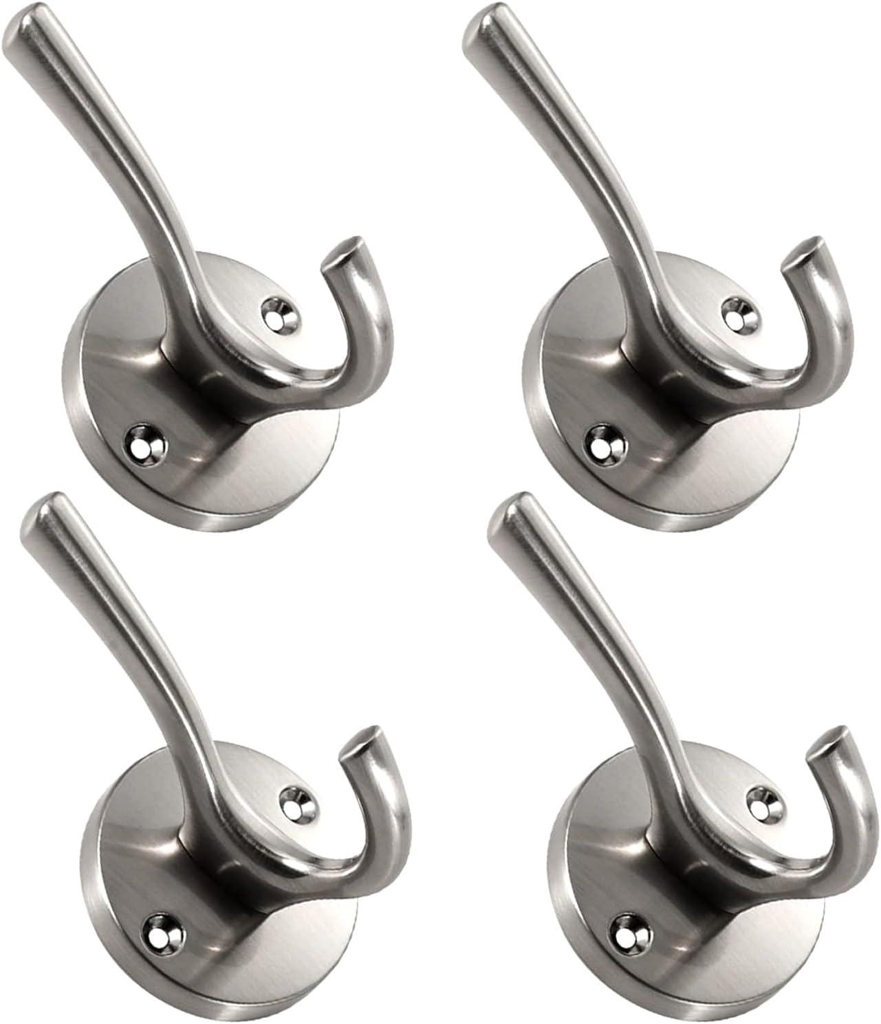 4 Pack Brushed Nickel Coat Hooks - Silver Robe & Towel Hooks for Bathrooms & Kitchen