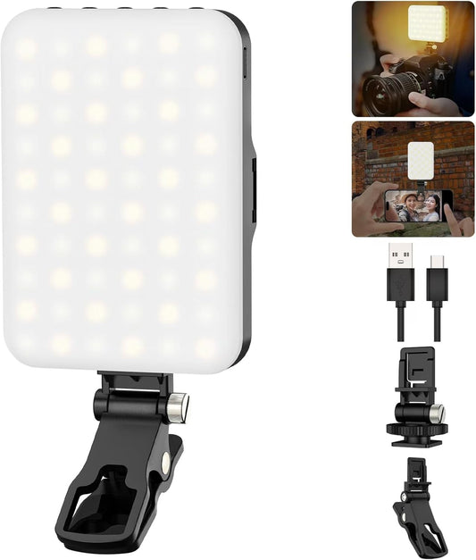 Hagibis LED Camera Light - Portable Photography Lighting with 60 LED, 2200mAh Rechargeable Battery, 7 Modes, 10-Level Brightness, Clip-on Light for Phone/Tablet/Laptop