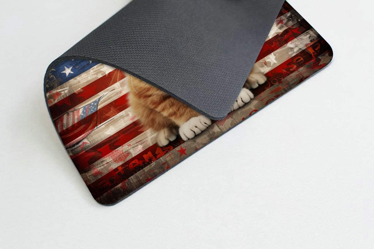 Square Mouse Pad Cat with Patriotic Hat and Glasses Flag-1,Gaming Mouse Pads for Desk,Soft Computer Waterproof Non-Slip Mouse Mat