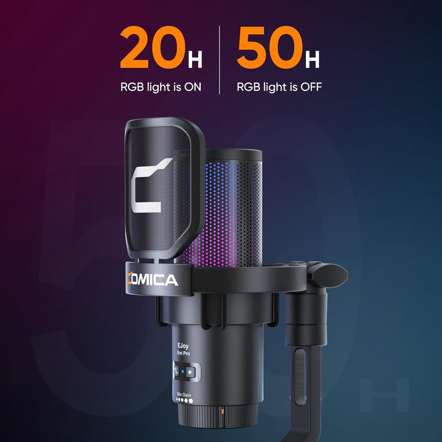COMICA EJoy Uni Pro Wireless Gaming USB Microphone, Noise Cancellation RGB Condenser Mic with Mute, Gain, Monitoring, Pop Filter&Shock Mount for Recording, Streaming, Podcast, PS5, PS4, PC, YouTube