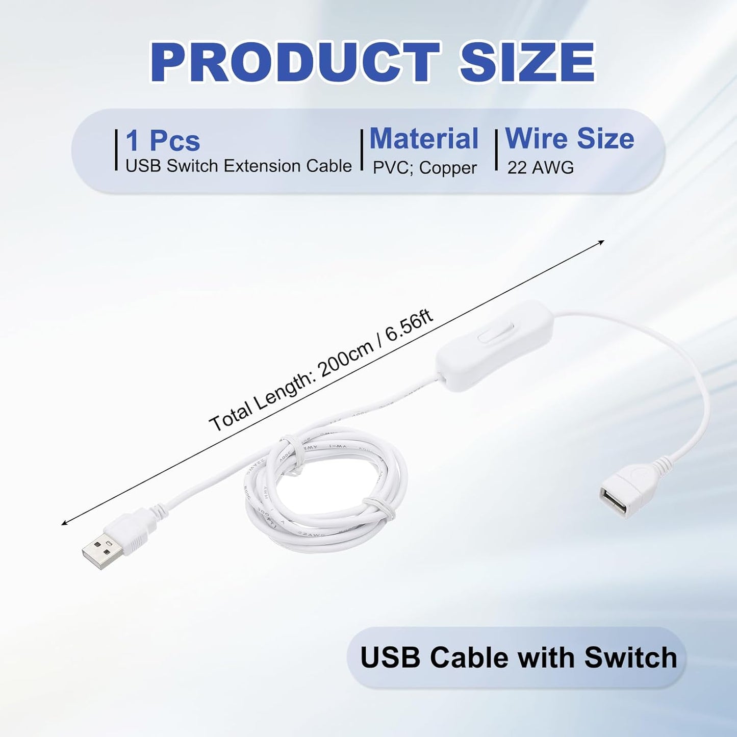 MECCANIXITY USB Cable with ON/Off Toggle Switch, USB Male to Female Extension Cord Inline Switch 2.0m White, for LED Desk Lamp LED Strip