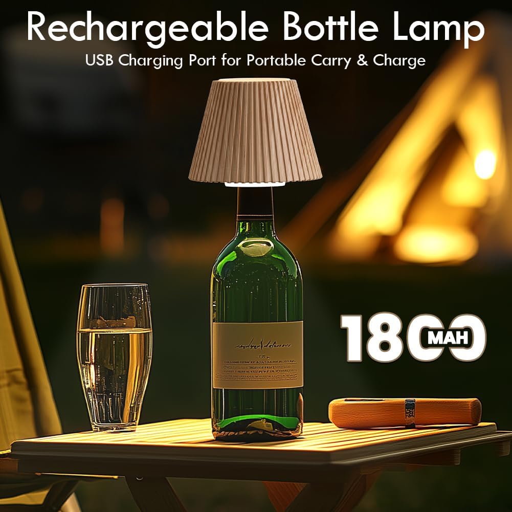 WILIT Wireless Bottle Lamp Shades for Table Lamps, 3 Level Brightness Touch Night Light, Rechargeable Cordless Lamp for Bedroom Bar&Restaurant, Table Top Decor, House Warming Gifts, Mothers Day Gifts