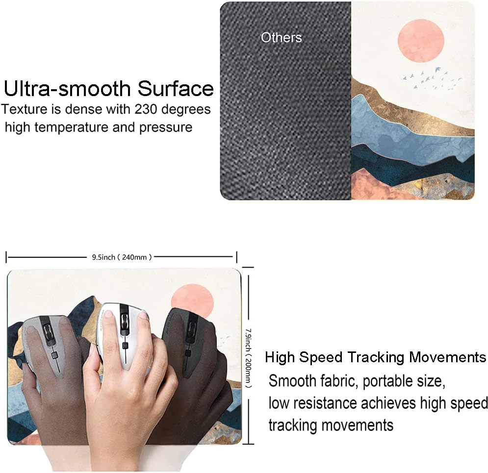 Mouse Pad, Cute Mountain Sunrise Mouse Pads, Square Washable Cloth Personalized Mouse Mat with Design, Gaming Office Home Non-Slip Rubber Base Computer Mousepad