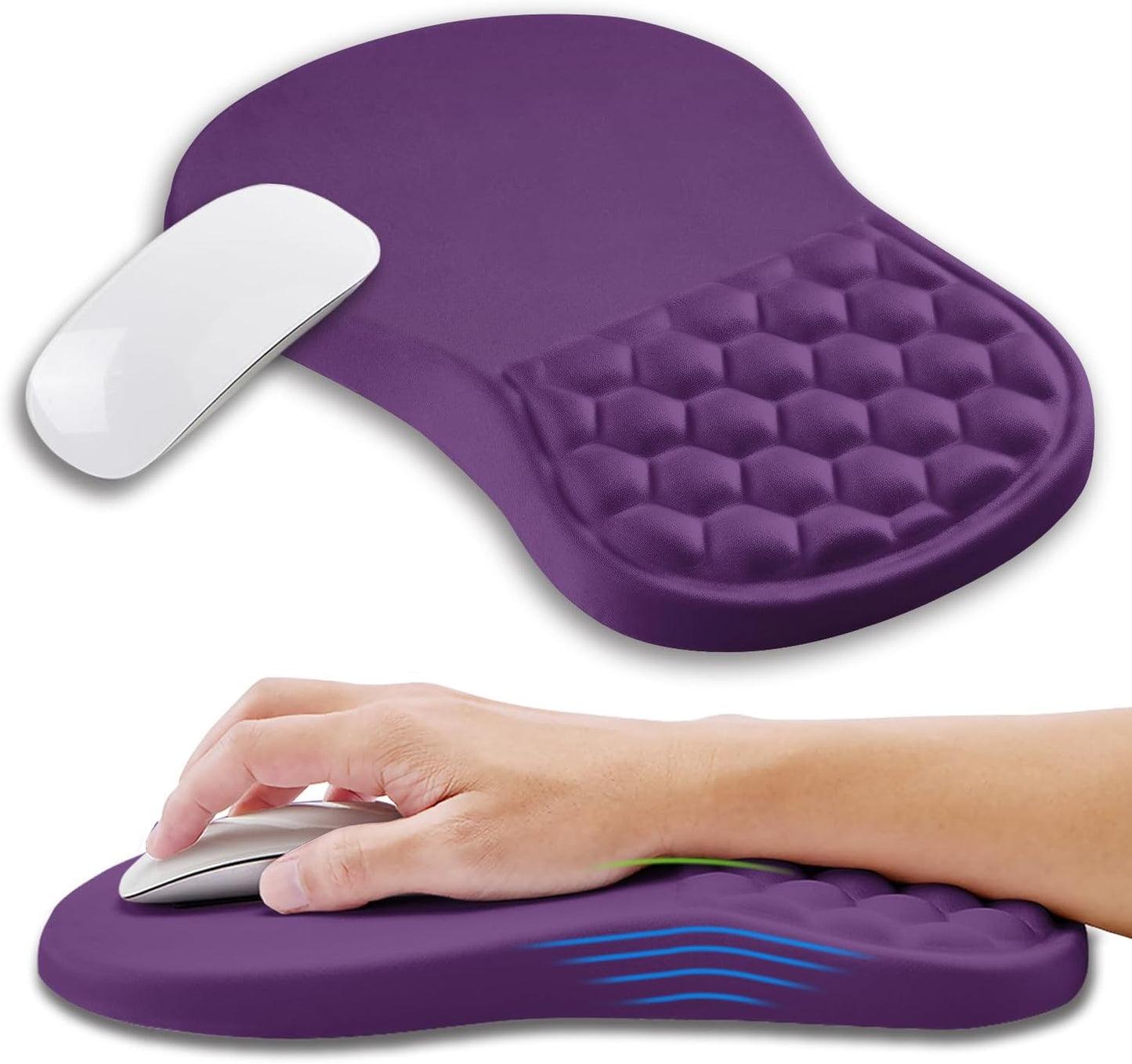 Ergonomic Mouse Pad Wrist Support with Memory Foam Massage Bulge, Carpal Tunnel Pain Relief Mousepad Wrist Rest for Mouse(12x8 inch, Deep Purple)