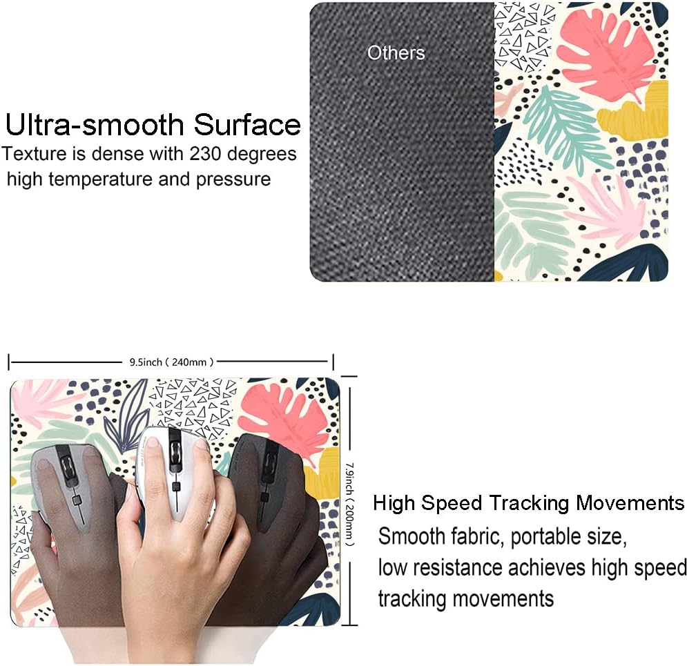 Mouse Pad, Colorful Palm Tropical Plants Mouse Pad, Square Waterproof Cute Mousepad Non-Slip Rubber Base Wireless Mouse Pads for Computer Office Laptop, Gaming Mouse Pads for Desk, Leaves