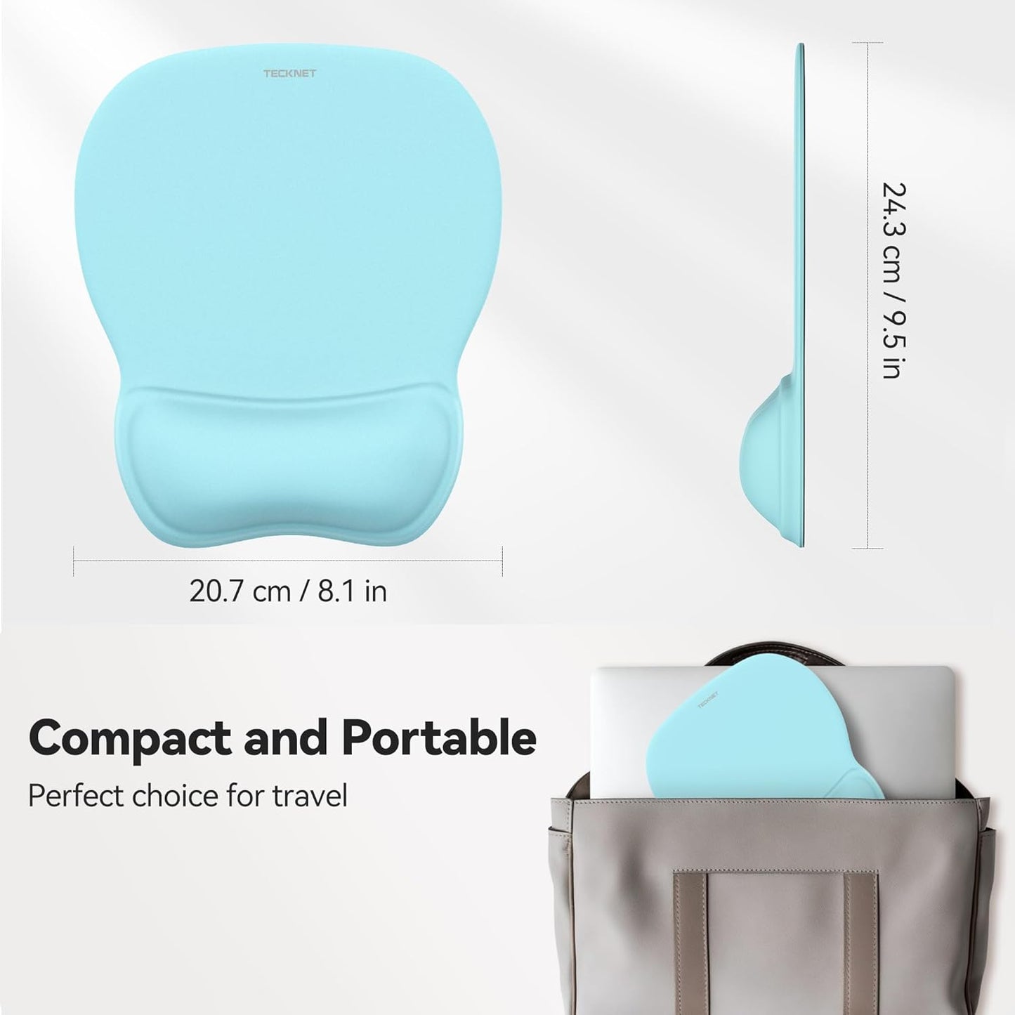 TECKNET Gel Mouse Pad with Wrist Rest, Ergonomic Office Mousepad with Wrist Support - Non-Slip & Smooth Surface Comfortable Desk Accessories Mat for Office, Gaming and Study - LT.Blue