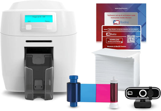Bodno Magicard 300 Dual Sided ID Card Printer & Complete Supplies Package ID Software - Bronze Edition