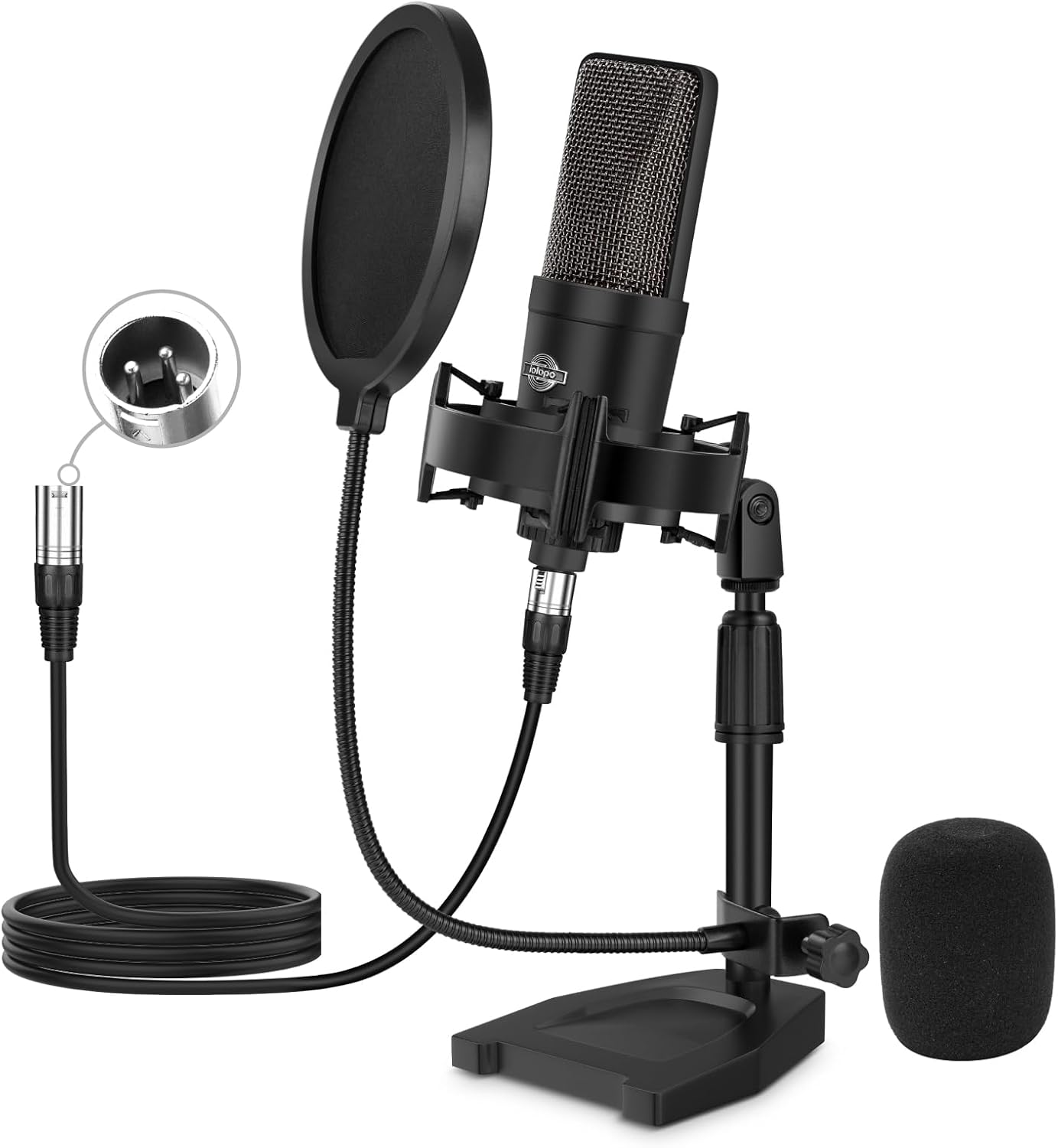 XLR Microphone Professional Cardioid Gaming Mic Kit with Desktop Stand,Shock Mount,Pop Filter,PC Computer Studio Condenser Microphone for Podcast Recording,Streaming,Voice Over,ASMR,YouTube
