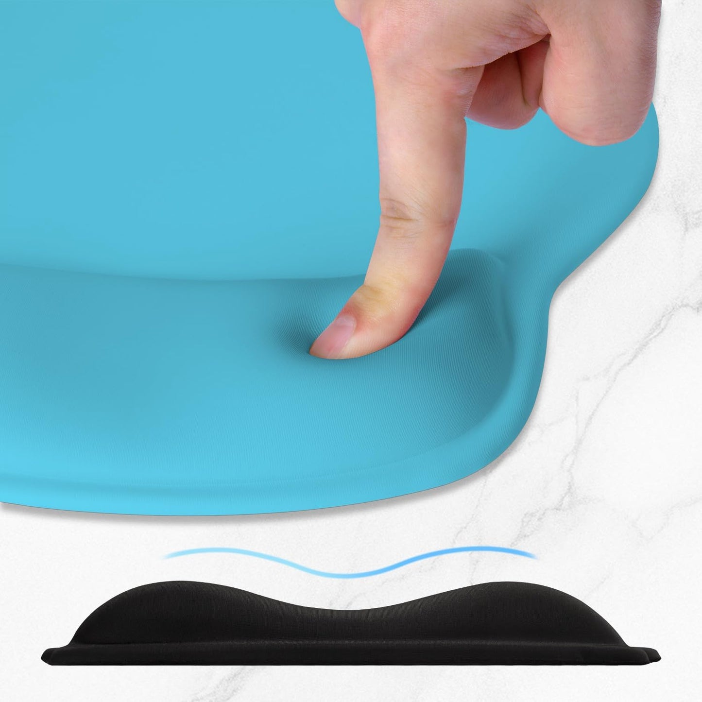 ITNRSIIET Ergonomic Mouse Pad with Wider Memory Foam Wrist Rest +17%, Curved Cushion Reduces Pressure 20%, Pain Relief, Non-Slip, Smooth, Cute Color Desk Accessory, 9.85 x 9 inch, Powder Blue