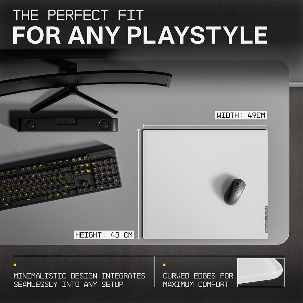 Wallhack 4.0 Glass Gaming MousePad - Professional Esport Mouse Mat with Specialty Surface for Top Speed and Control, Large Tempered Glasspad with Full Silicone Base - (SkyPAD White,XL 16.92" x 19.29")