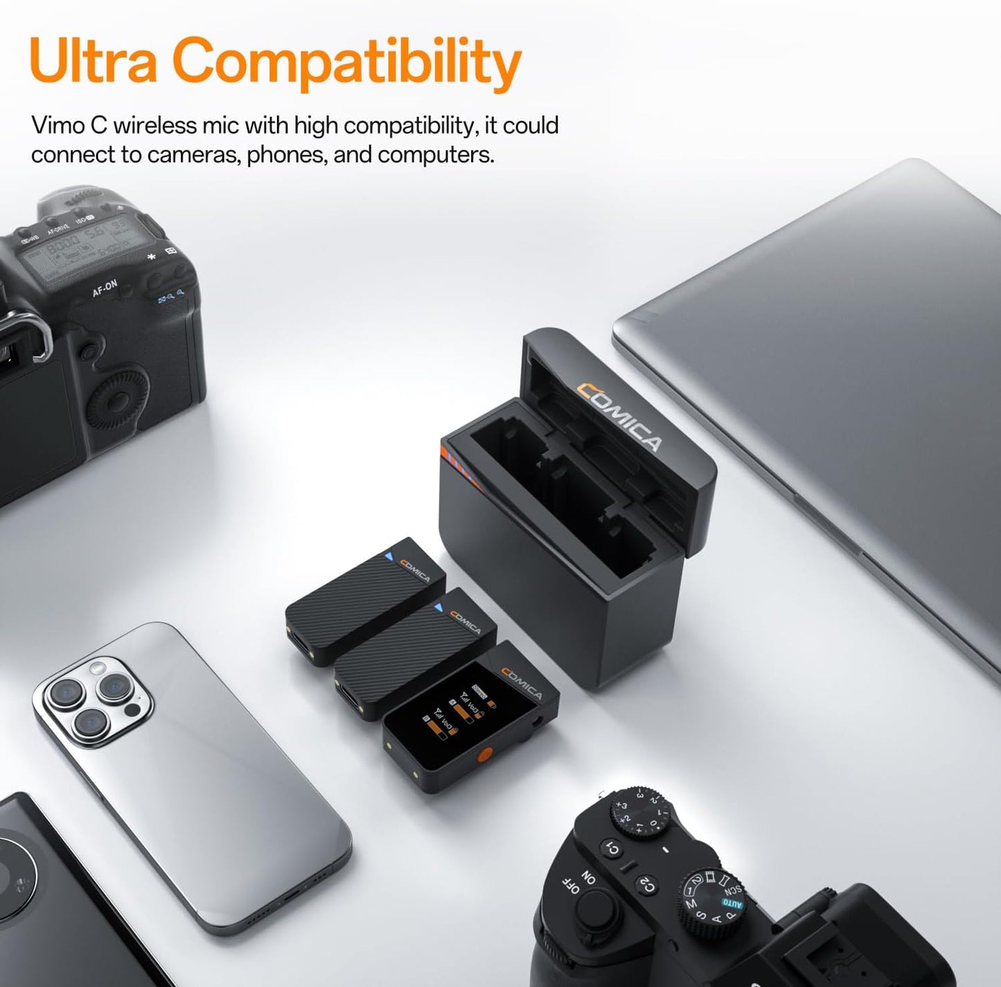 COMICA Vimo C3 Wireless Lavalier Microphone with Noise Cancellation, 656ft Transmission, Gain Control, Compact Wireless Lapel Microphone for DSLR Cameras/Android/Live-Streaming/Vlogging/YouTube