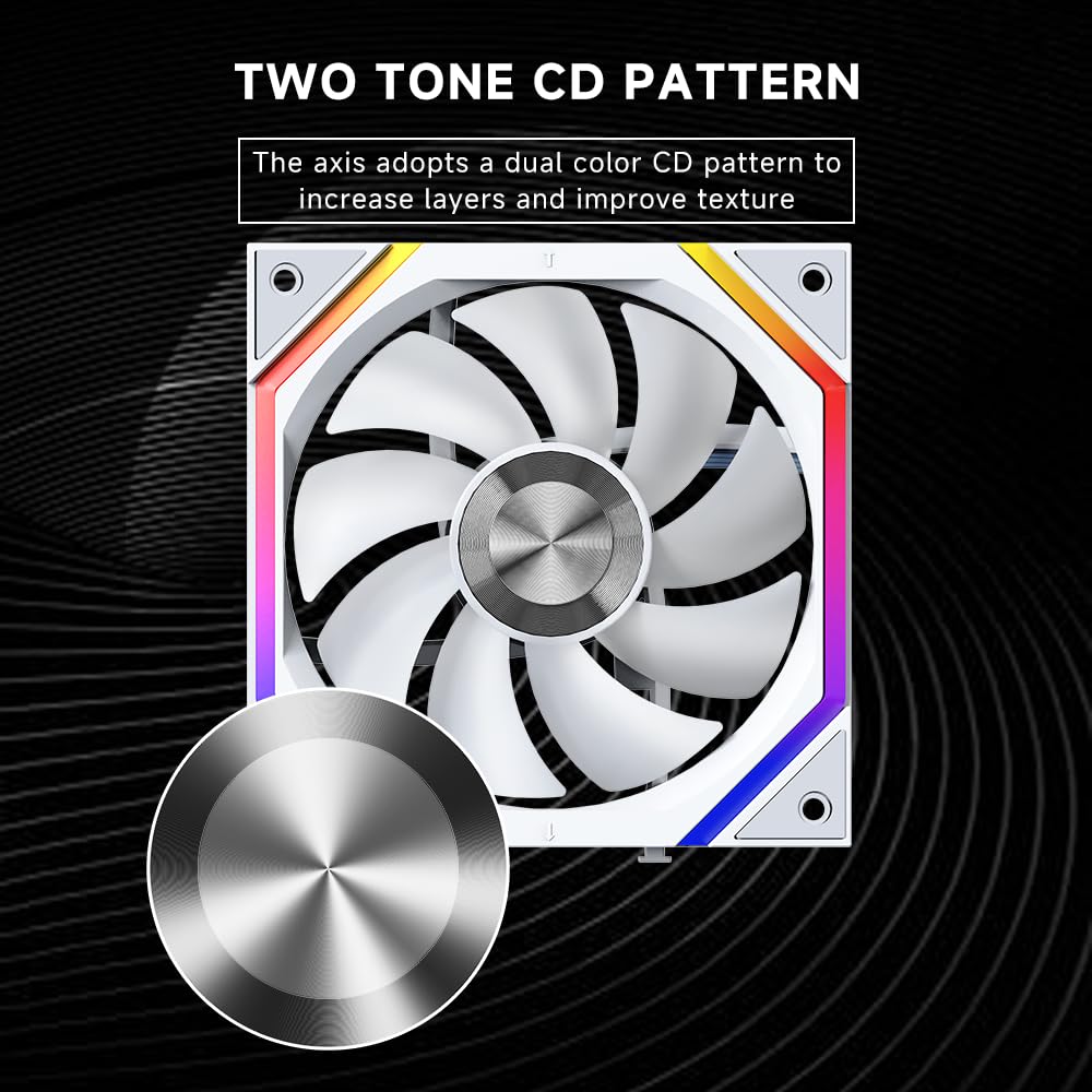 Jungle Leopard Galaxy 120mm PC Case Fan, ARGB and PWM Cooling Fans PC, Axle Core Double Ring CD Pattern Module Computer Fans, Daisy-Chain 5V RGB Fan (White 3 Pack)