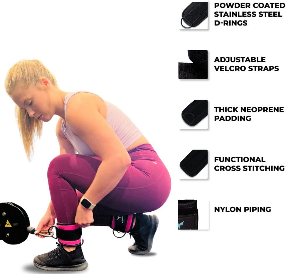 Ankle Straps for Cable Machines Women - Adjustable Gym Ankle Strap for Cable Machine, Neoprene Padded Cable Straps, Durable Leg Strap with Cable Cuff, Glute Kickback Ankle Strap with D Rings