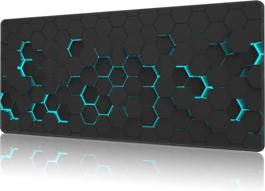 Mouse Pad Large Abstract Hexagonal Neon Non-Slip Game Desk Mat with Stitched Edge Laptop Keyboard Desk Pad for Work Home Gaming (35.4 x 15.7 Inches)