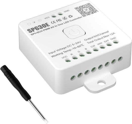 PAUTIX 12-in-1 Bluetooth LED Music Controller Addressable SP630E,Full Color Controller iOS/Andriod App Control Support Almost All LED Strip Lights CCT/RGB/RGBW/WW/RGBCCT,Matrix Panel(Without Battery)