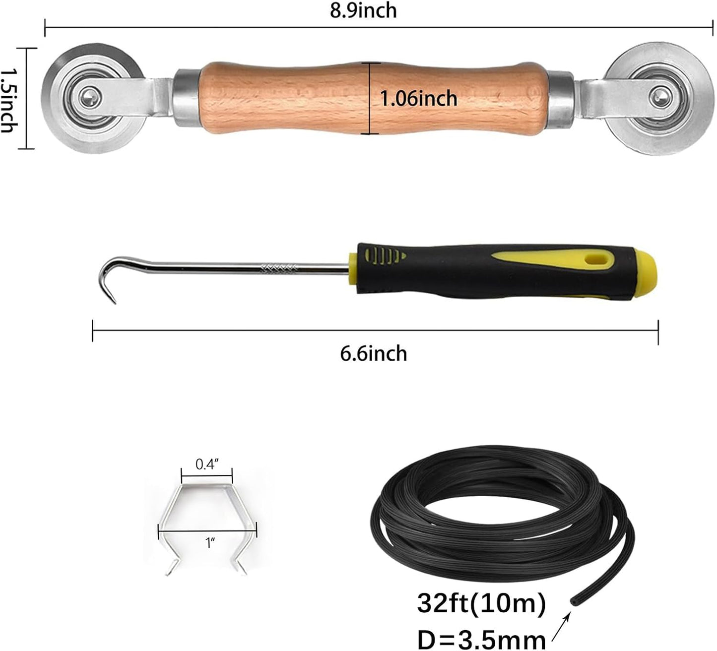 BAYTORY Window Screen Repair Kit, Steel Roller Tool with Bearing, Spline Removal Hook, 32ft Retainer Spline and 8Pcs Screen Clips Replacement for Installing Door Mesh Screens