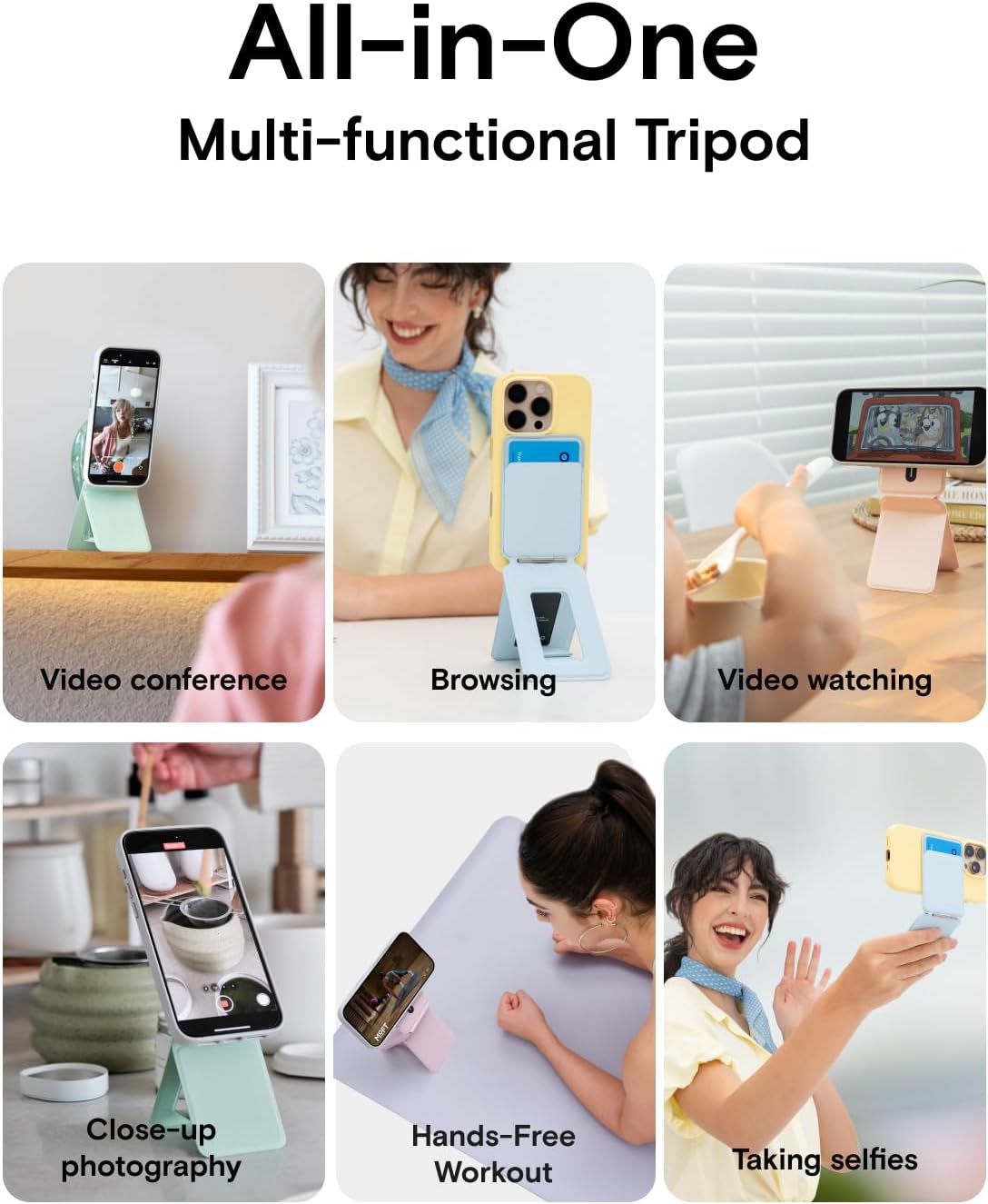 MOFT Phone Tripod Wallet for iPhone, Mulit-Angles, Lightweight Phone Stand, MOVAS Vegan Leather Magnetic Wallet, Strong Magnets, NFC Card Holder,Travel Essential, Peppemint (with Card Slot)