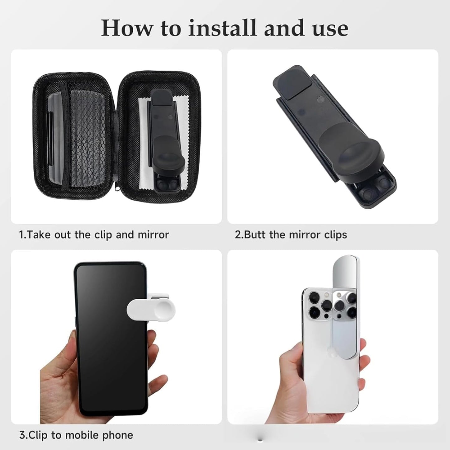 Mirror Effect Lens - Capture Stunning Reflections Instantly, Smartphone Camera Mirror Reflection Clip Kit, Adjustable Angle Mobile Phone Camera Mirror Clip for Outdoor Travel Photography (Black)