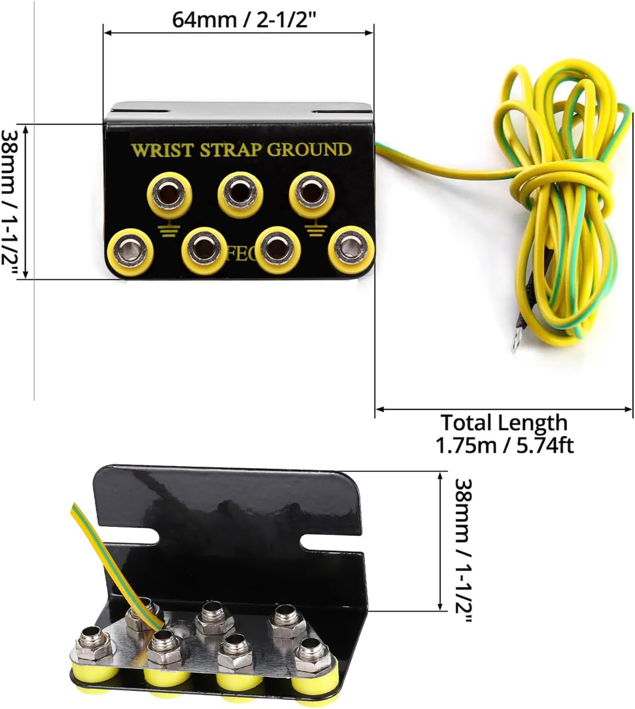 7-Port ESD Wrist Strap Grounding Kit with 5.9 ft Terminal Cable and Anti-Static Socket Connector, L-Shaped Aluminum Hub with 1 MΩ Resistors, Static Protection for Electronics Workbench(7-Port(2Pack))
